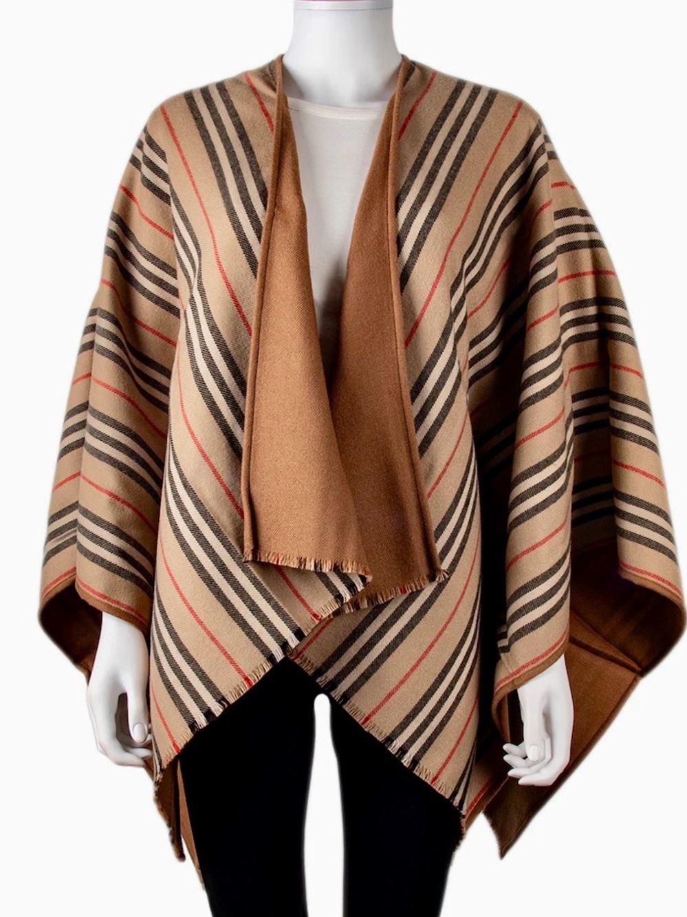 Burberry Icon Stripe Reversible Wool Cape In Beige Wool With Tags
